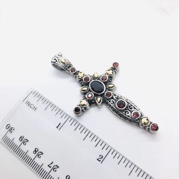 Samual Benham 18k Sterling Silver Garnet Cross Pendant - Picture 6 of 8